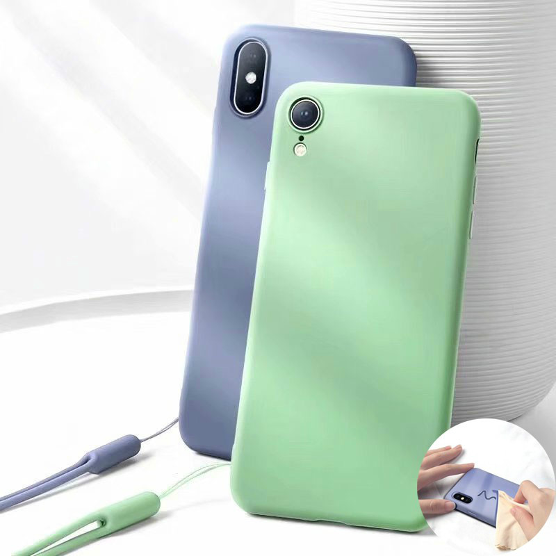 

iPhone 6 6s 7 7 Plus 8 8Plus X Xs XR XsMax 11 Pro Max Silicone Soft Phone Case Back Cover + Silicone Handrope