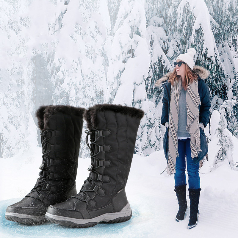 

Winter Long Snow Boots with Waterproof and Keep Warm Women Oxford Shoe, Black