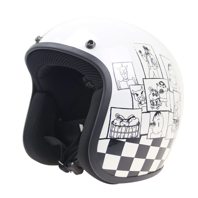 

Fiberglass shell light weight Carton design motorcycle helmet 3/4 Japan style vintage motorbike helmet DOT JIS approved, Same as photo