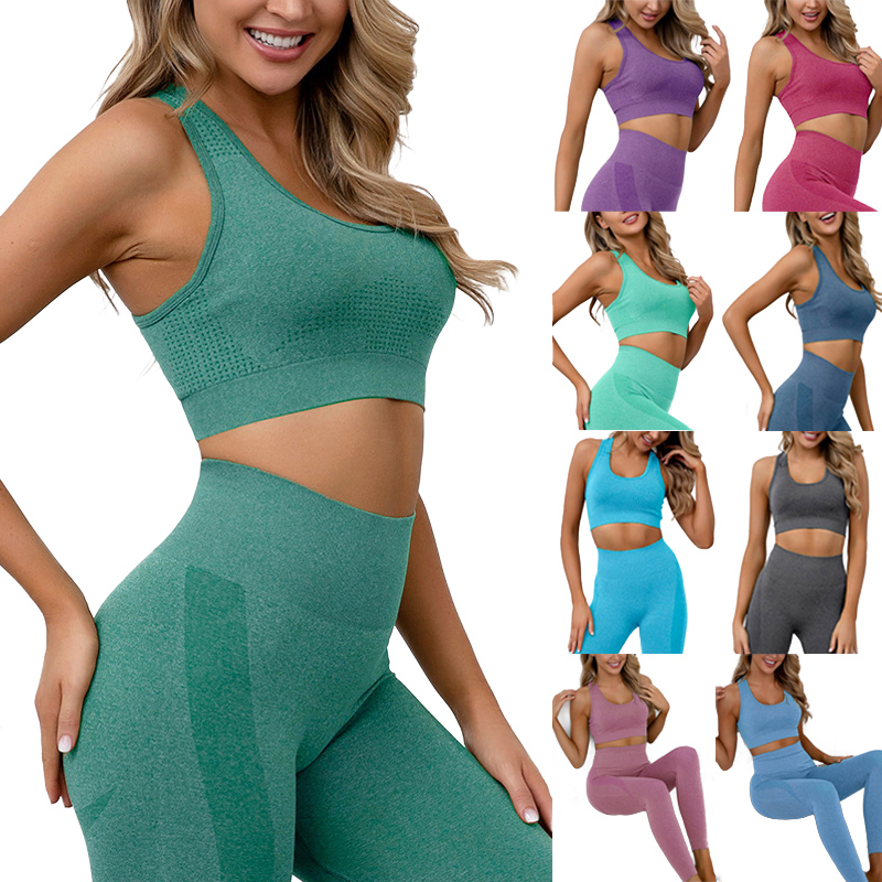 

Women Seamless Yoga Set Fitness Sportswear Sleeveless Shirts High Waist Running Leggings Workout Suits Tracksuits, 06