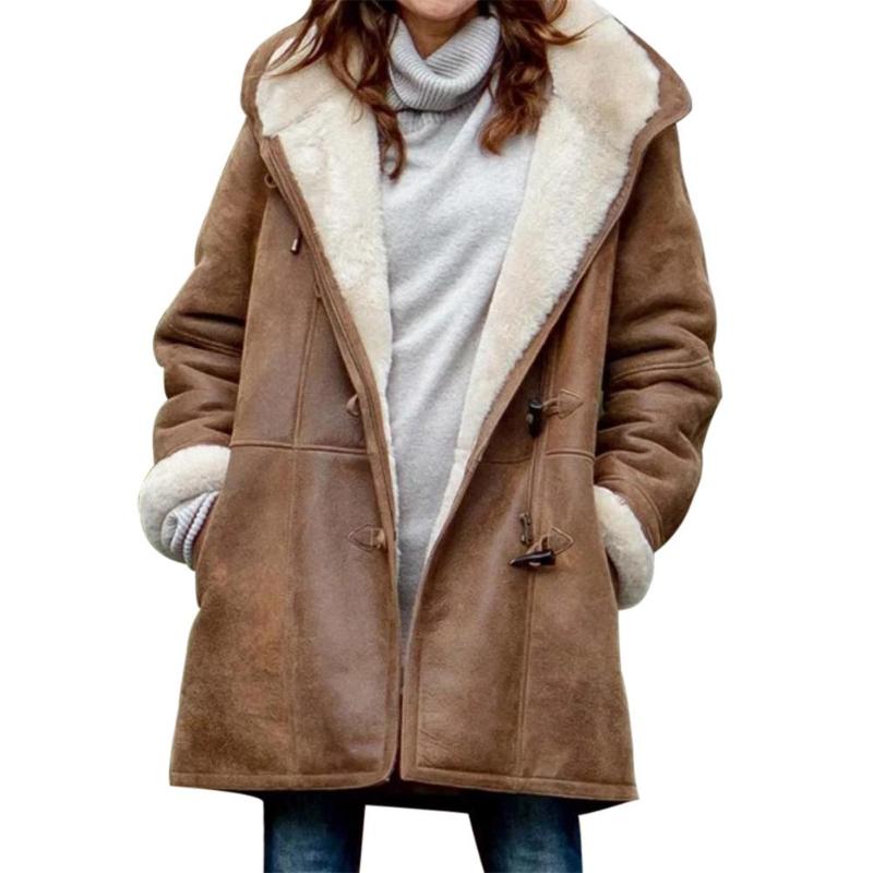 

New Women Fashion Overcoat Autumn Winter Women Long Sleeve Thick Solid Leisure Button Windbreaker Loose Fleece Cardigan Coat, Black