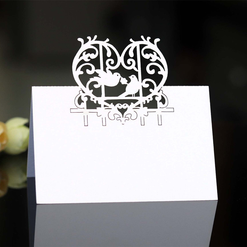 

100pcs Love Bird Hollow Seat Card Creative Table Card Wedding Birthday Party Cup Decoration Conference Ranking Postcard 6Z