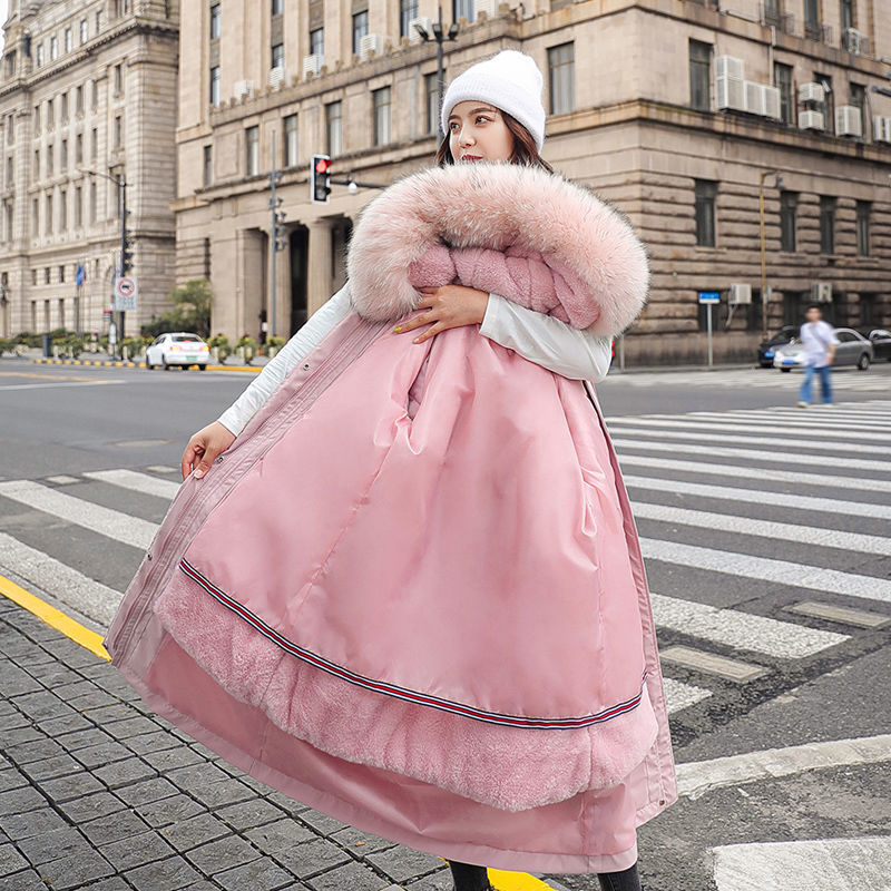 

Fashion women' jacket pie overcomes the 2020 new Korean winter big fur collar mid-length over-the-knee thick coat, Beige