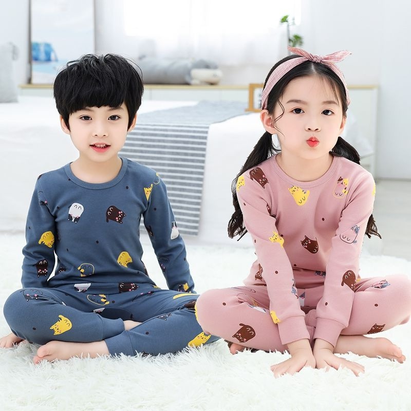 

New Kids Pajamas Long Sleeve Cartoon Children Pajamas For Girls Boys Pyjamas Kids Baby Girl Clothes Suit Boy Sleepwear Nightwear, Vest set