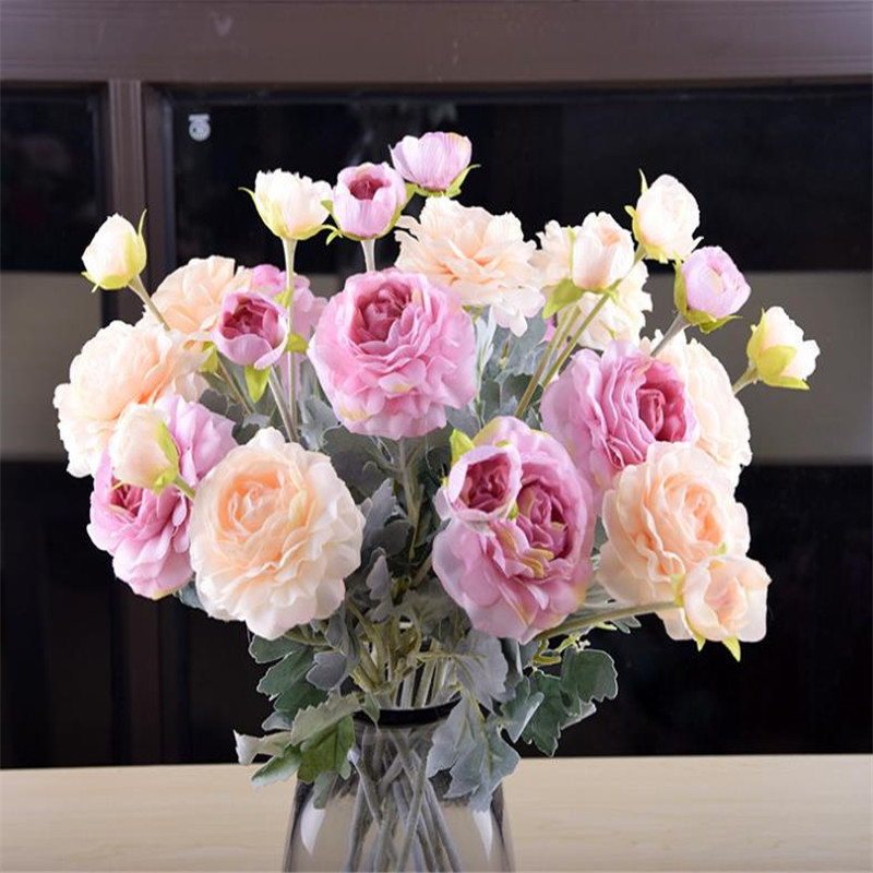 

7Pcs Fake Flocking Camellia (2 heads/piece) 18.9"Length Simulation Rose for Wedding Home Decorative Artificial Flowers, Blue