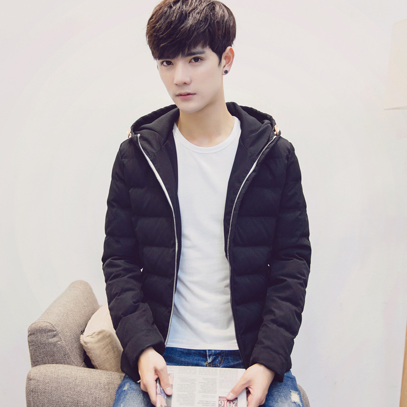 

New Style Men's Thick Warm Stylish Korean-style Slim Fit Stand-Collar Short Winter Jacket Men's Wear, Black