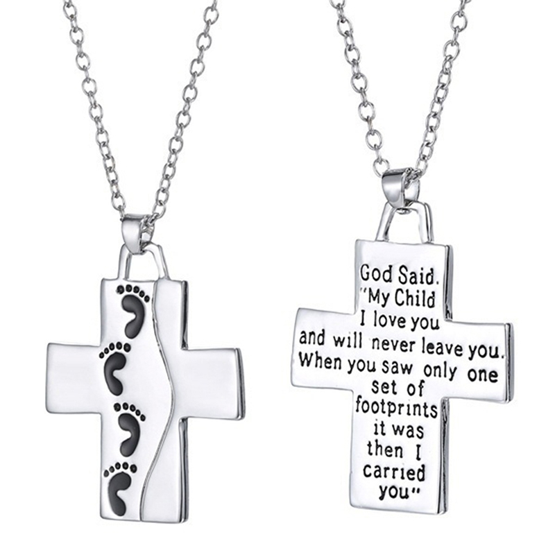 

Letter God Said On Back Footprints Necklace Cross Men's Letter Pendant Chain Necklace For Male Female Chain Necklaceb Gift