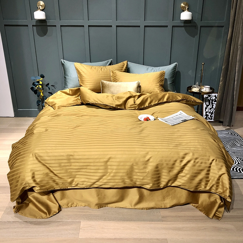 

4 Pieces Quilts Covers for Double Bed Sheet Set Golden Striped Duvet Cover Set Queen King Size 240x220 Bed Linen Cotton Sateen