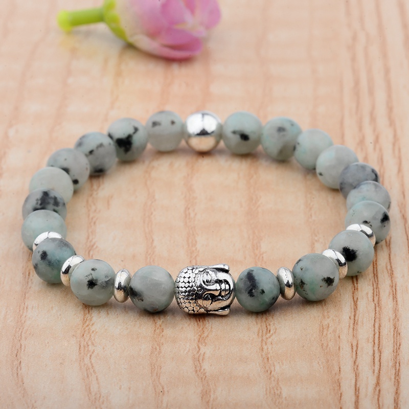 

Buddha Head 8MM Artificial Green Stone Unisex Top Quality Alloy Beads Healing Balance Friendly Energy Yoga Bracelet Gift AB569
