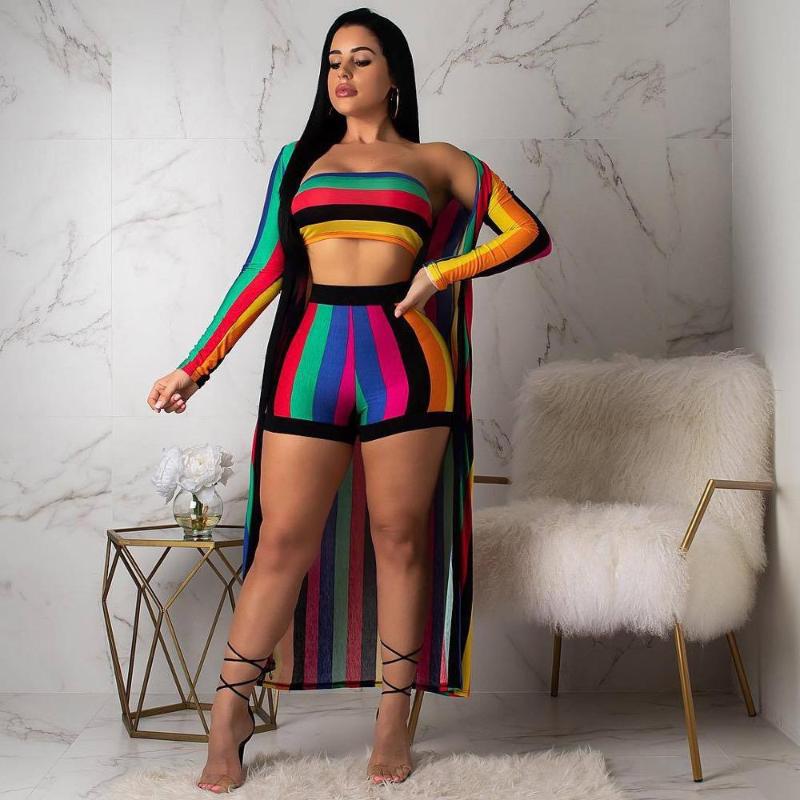 

Striped Print Bikini 2020 Female Swimsuit Women High Waist Swimming Suits+Beach Cover Ups 3 Piece Swimsuit Summer Swimwear, Multicolor