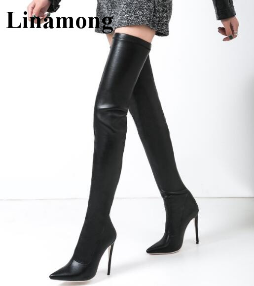 

2020 New Design Sexy Women Thin Heels Over-the-knee long Boots Solid black Spring Autumn Women Boots, As pic