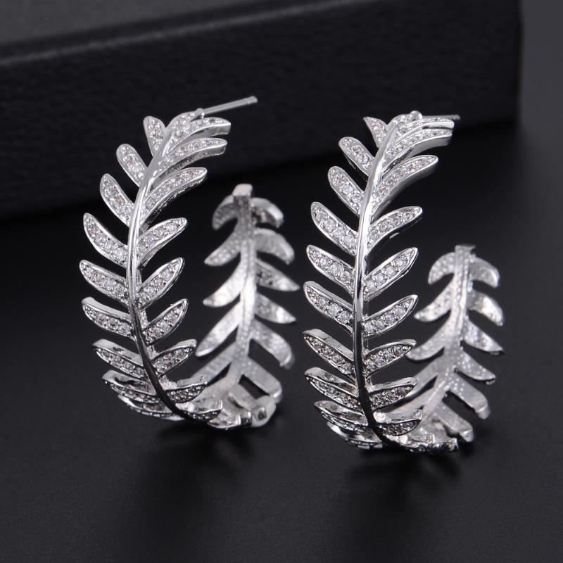 

LARRAURI Cubic Zircon Leaf Hoop Earrings For Women Wedding Fashion Jewelry Trendy Party Statement Big Hoop Earring 2020