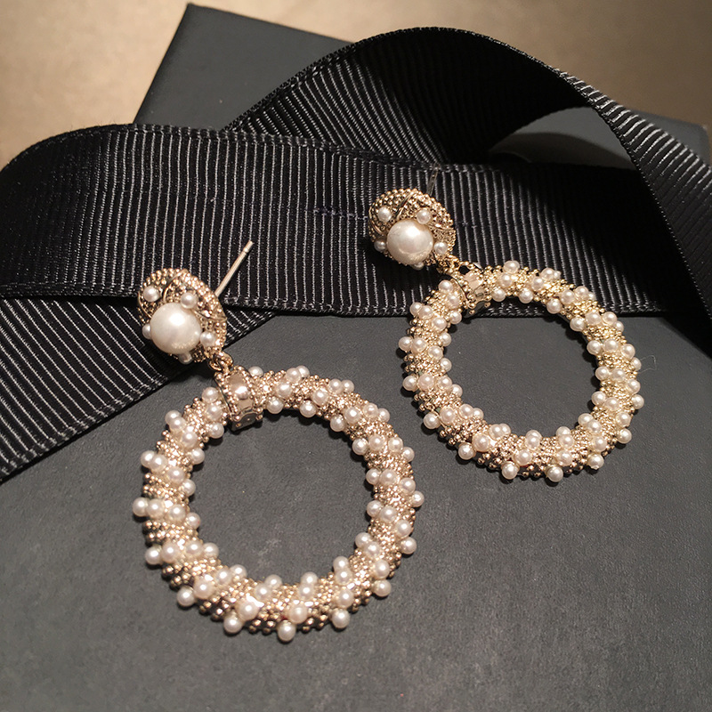 

Bilincolor gold color big circle white pearl fashion drop earring for women