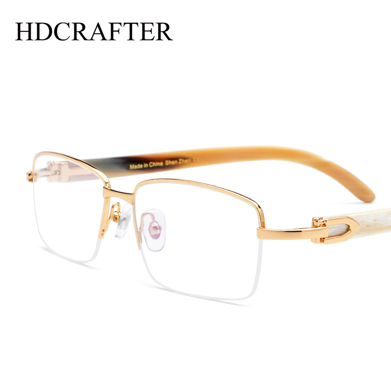 

HDCRAFTER Natural Horns Glasses Frame Designer Gold Square Optical Prescription Eyeglasses Frames with Clear Lens