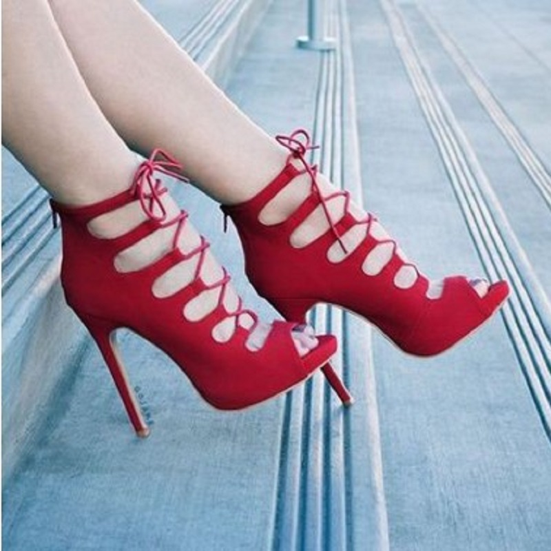 

Women High Heels Sandals Boots Lace Up Peep Toe Gladiator Pumps Ladies Cross Strappy Stiletto Platform Party Wedding Shoes, Black
