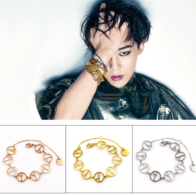 

Fashion Jewelry BIGBANG G-Dragon GD PEACE SYMBOL Bracelet Bangle Hand Chain For Men And Women Gift Stainless