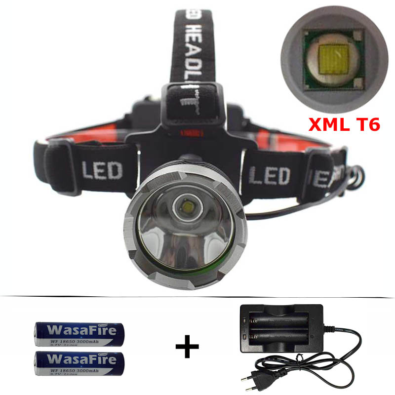 

High Power Headlamp XM-L T6 3 Mode Led Flash Headlight Rechargeable Forehead Torch 18650 Running Head Lamp with Charger