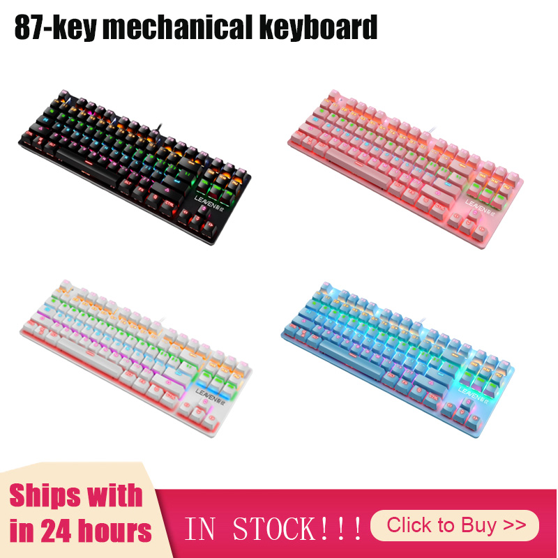 

Punk Mechanical Keyboard 87 Keys Green Axis Gaming Competitive RGB Mix Backlit Office Laptop Pc Professional Keyboard