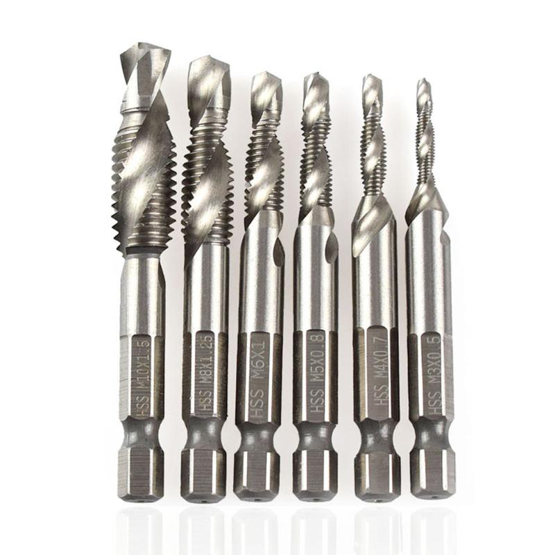 

6pcs 1/4 Inch Shank Metric and InchScrew Tap Drill Bits Countersink Deburr Thread Spiral Taps terrajas y machos de roscar