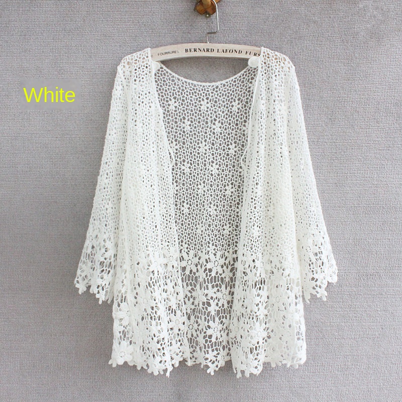 

Japanese Style Mori Girl Lace Cardigan Women 2020 Fashion Floral Hollow-out Crochet Lace Tops Women Summer Cardigan Renda, Beige
