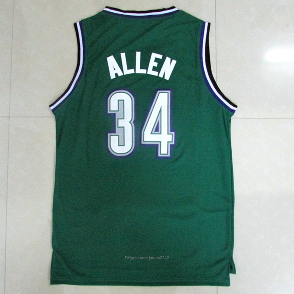 

Top Quality Vintage Ray 34# Allen Men Basketball Jerseys All Stitched For Sport Fans Embroidery Shirts Size S-2XL, Green