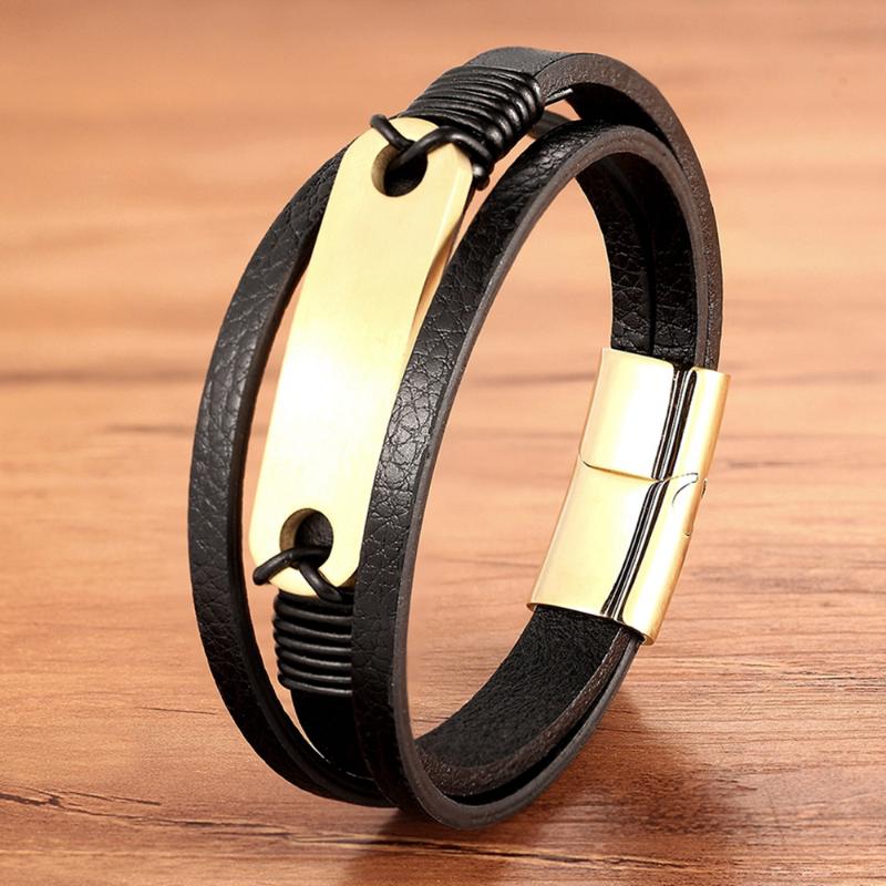 

Retro Leather Bracelet Men Brown Black Vintage Braided Bracelets Male Jewelry Party Gift Stainless Steel Magnetic Clasp Bangles