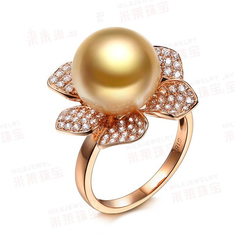 

New Gold Color Ring Classic Exquisite Beautiful Temperament Girl Inlaid Pearl Hand Jewelry Gift