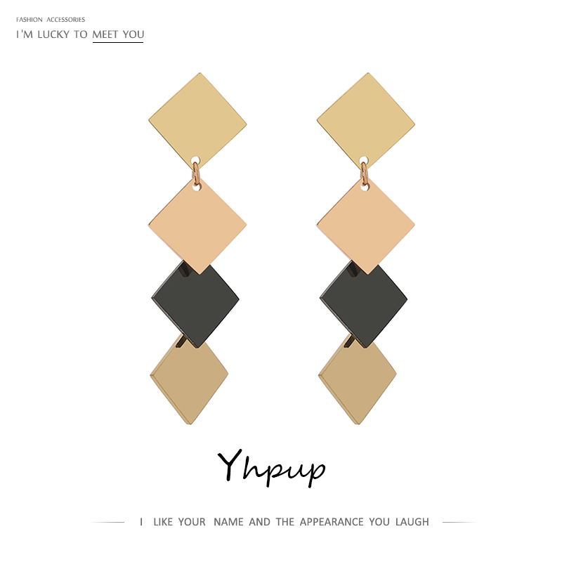 

Yhpup Trendy Multi-layer Long Drop Dangle Earrings for Women Stainless Steel Jewelry Minimalist Geometric Earrings Bijoux Femme