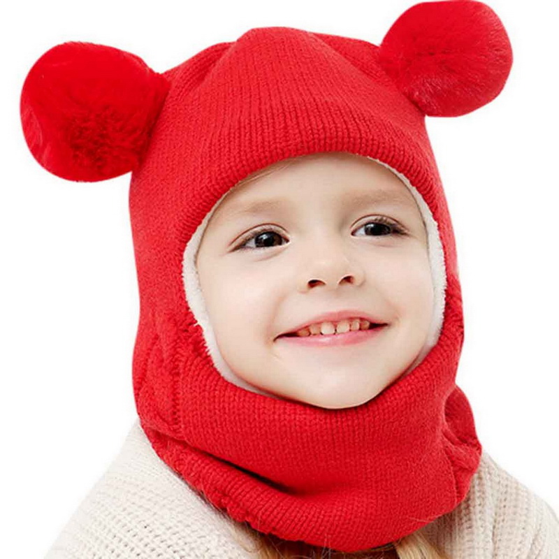 

Kid Winter Hats Ears Girls Boys Children Warm Caps Scarf Set Baby Bonnet Enfant Knitted Cute Hat for Girl Boy