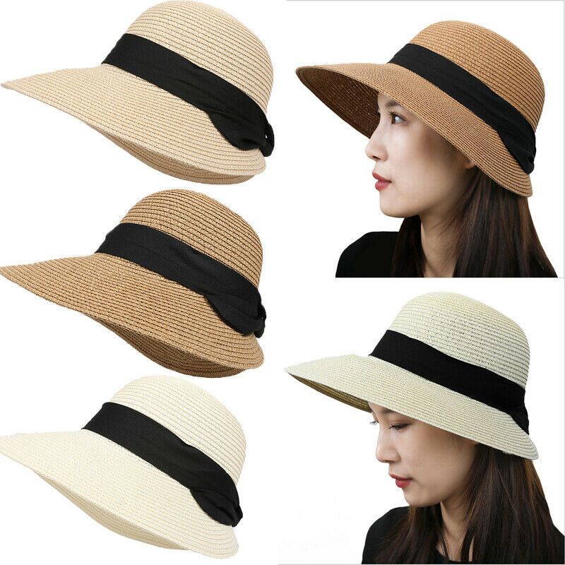 

Wide Brim Hats Floppy Foldable Ladies Women Straw Beach Sun Summer Hat, White
