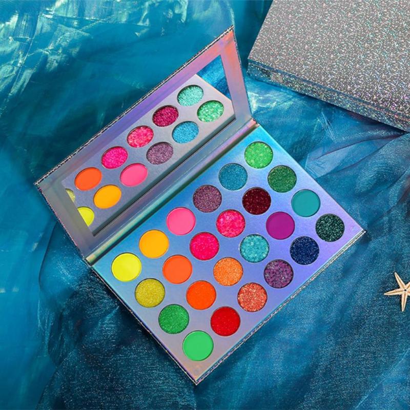 

Glow Eyeshadow Palette Glitter Fluorescent Eyeshadow Cosmetics Kit 24 Colors, White