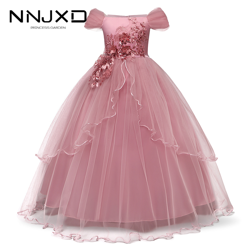 

2020 Girls Summer Dress Embroidery Bridesmaid Princess Dress Kids Dresses For Girls Children Party Wedding 10 12 14 Years, White