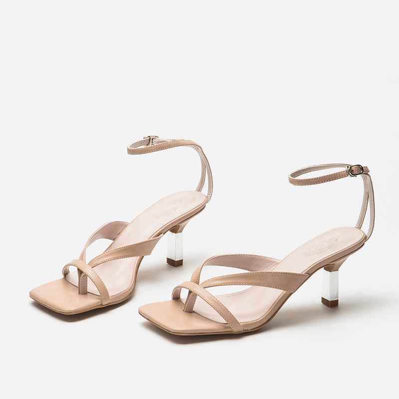 

2020 Summer New Fashion Women Sandals Square toe Ankle Strap High heel Sandals Flip-flop Female Summer shoes Plus size, Black