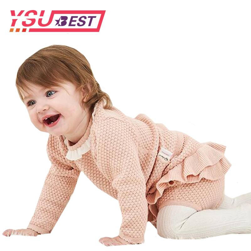 

2020 Autumn Pink Knitted Suits Baby Kids Clothes Sets Sweater Girls Sets Ruffles Long Sleeve Sweater+PP Short 2Pcs Kids Suits, Brown