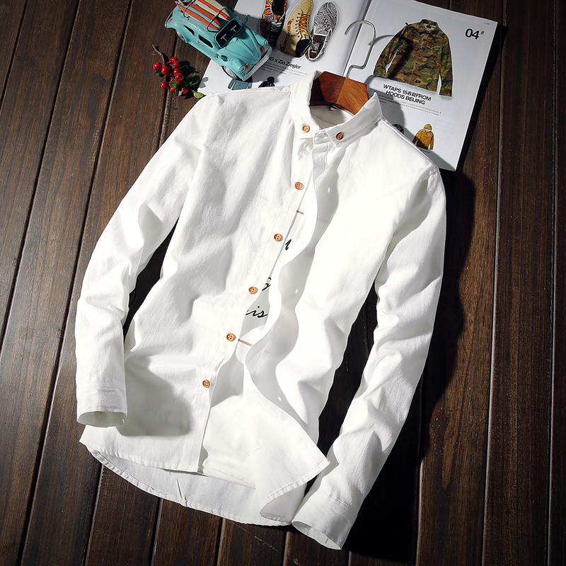 

Spring white shirt men long-sleeved slimming Korean version trend handsome ins net red shirt bottom, Beige