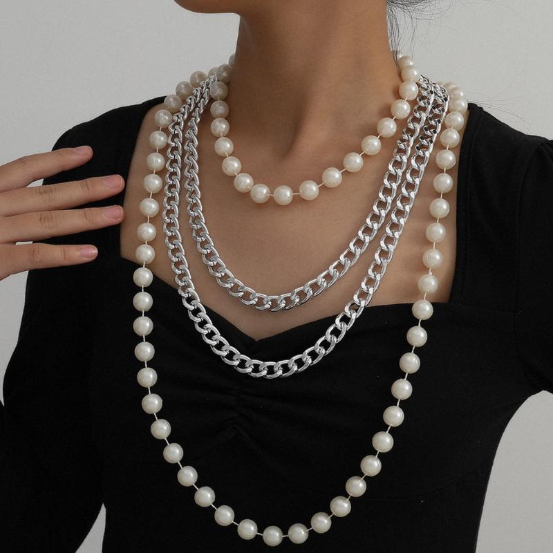 

DIEZI Exaggeration Vintage Multi layer Imitation Pearl Thick Chain Necklace Long Choker Necklaces Women 2020 New Jewelry