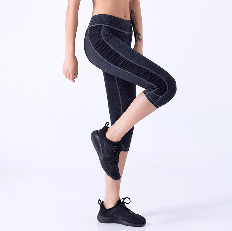 

U17178 Yoga Capri Stretch Cropped Shorts Sports Women's Compression Thighs Fitness Sport Leggings Yoga Running Shorts Gym, Black