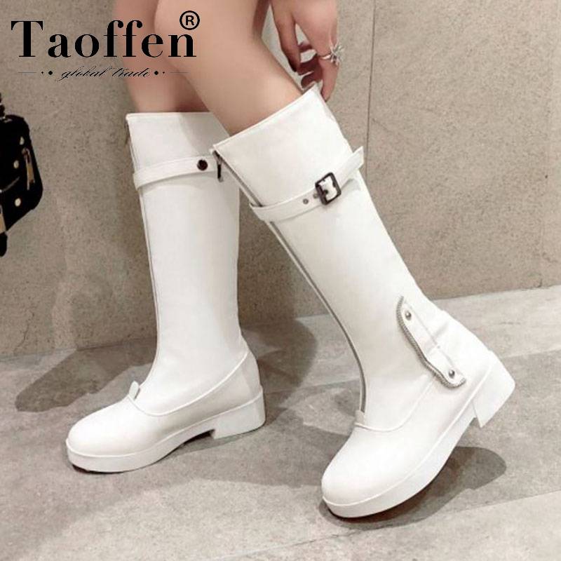 

Taoffen 2020 New Arrival Women Knee High Boots Zipper Sexy Fashion Winter Fur Long Boots Casual Platform Shoes Woman Size 34-43, Black