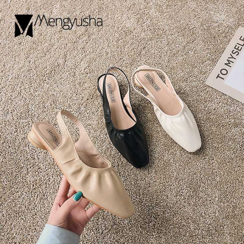 

Vintage Square toe elastic band slingback pu gladiator sandals women summer low round heels shoes woman back strap sandalias2020, Beige