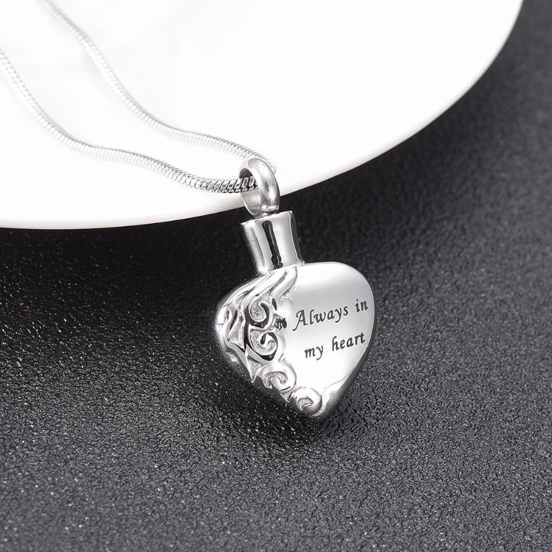 

IJD10021 Stainless Steel Cremation Pendant"Always in My Heart" for Ashes Urn Locket Memorial Keepsake Necklace Jewelry for Gift