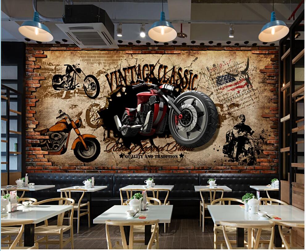 

Wall paper 3d custom photo mural Retro motorcycle nostalgic brick wall background Home decor living room wallpaper for walls 3 d, Non-woven wallpaper