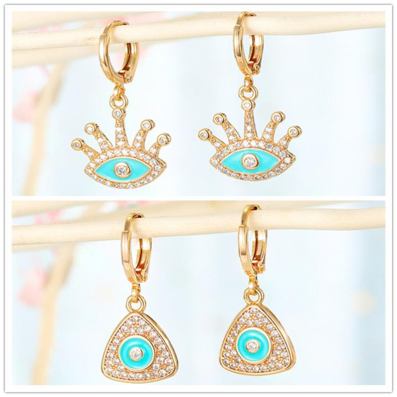 

1pair Golden Crystal Evil Eye Triangle Women Dangle Earrings Vintage Eyelash Small Hoop Earring Face Earing Jewelry Gift