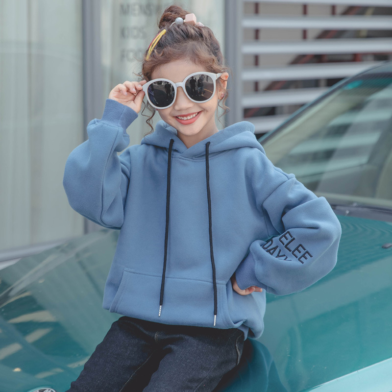 

New Girls Fleece Thicken Sweatshirt Baby Girls Hooded Loose Casual Sweatshirts Kids 2020 Fall and Winter Warm Sweatshirt, #8070, Blue