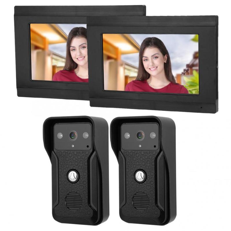 

7in Wired Wifi 2 Cameras&Monitors 1080P Video Intercom Night Vision Doorphone 100-240V door bell waterproof