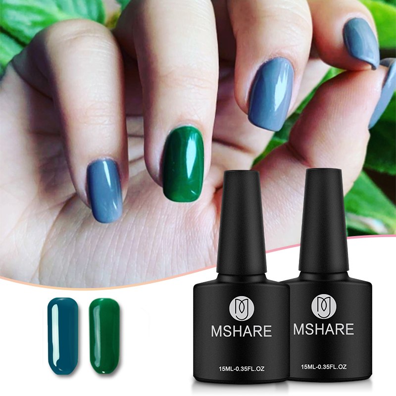 

MSHARE Green Nail Gel Varnish Polish Design 10ml lakiery hybrydowe Soak Off Pure Color Coat for Nail Art Design, Nail prep dehydrator