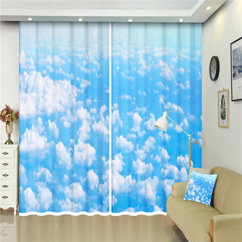 

3D Window Curtains Seagull Flying in Blue Sky For Bedding room window beach Smooth drape include 2panel Custom Size Drapes, 3d curtain