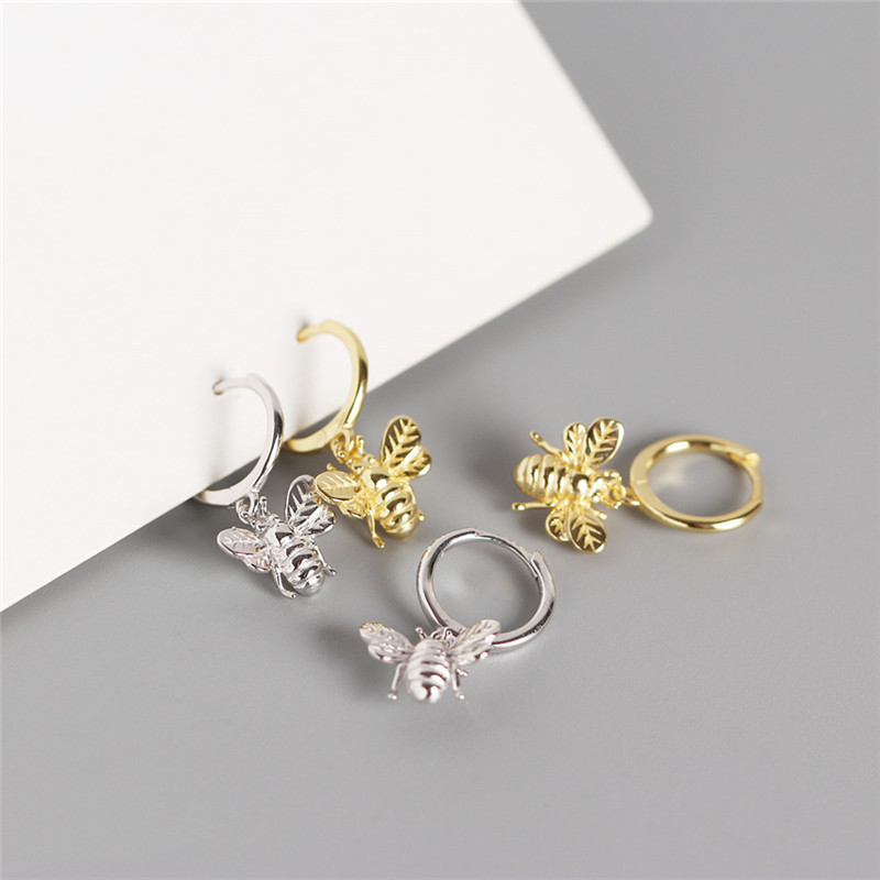 

AprilGrass Brand Designer 100% 925 Sterling Silver Delicate and Lovely Honeybee Pendant Stud Earrings for Women Fashion Designer