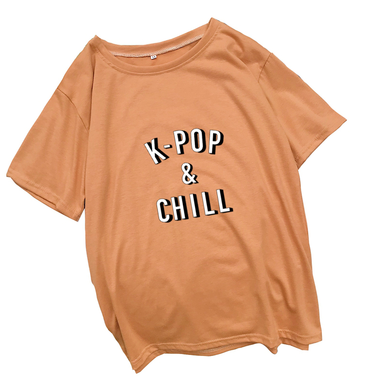 

Kpop & Chill Letter Print T Shirts Women Summer Tee Shirt Femme Casual Losoe O-Neck Short Sleeve Harajuku Streetwear Female Tops, Black