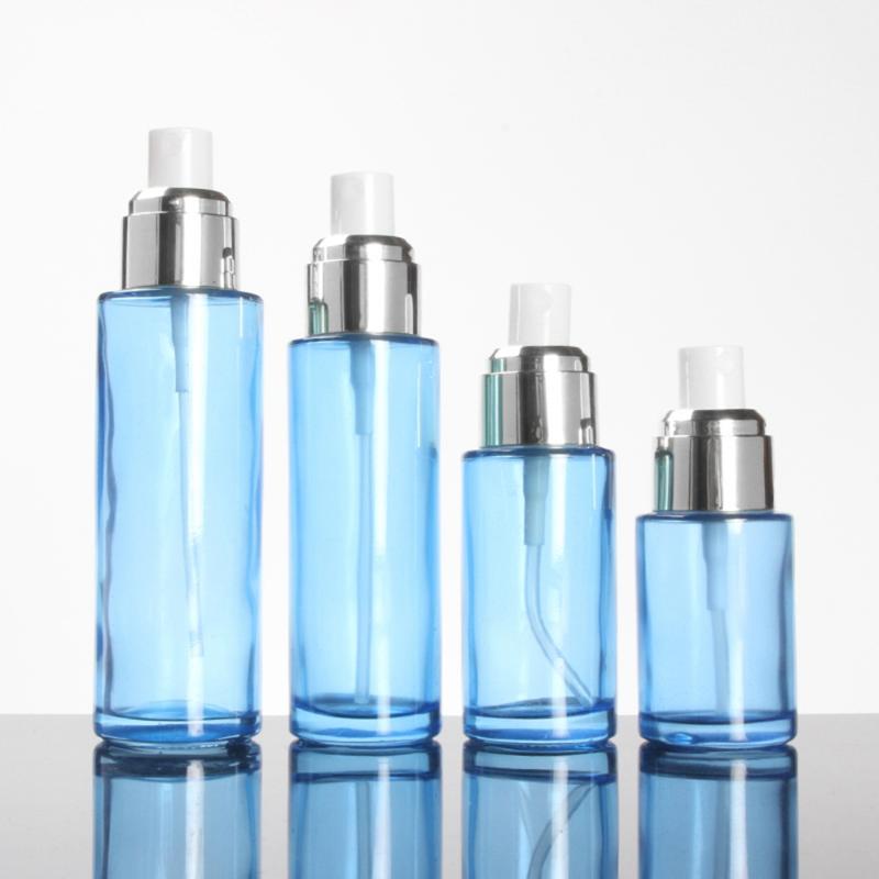

Glass Blue Misting Fan Spray Bottle,80ml Lotion Pump Bottle