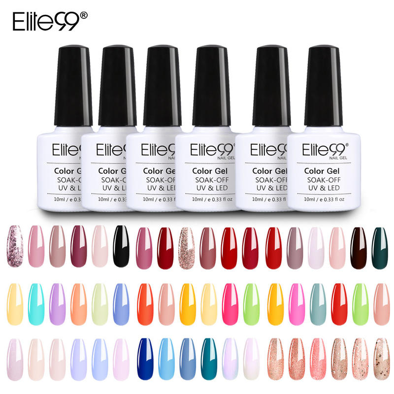 

6pcs)Elite99 Glitter Pure Gel Polish Kit Soak Off UV LED Nail Varnish 10ML Nail Polish Top Coat UV LED Soak Off Art Gel